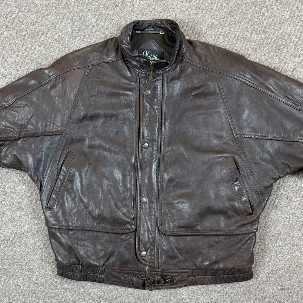 Vintage J Walden Brown Genuine Leather Bomber Jackets Men’s 40 Medium Full Zip